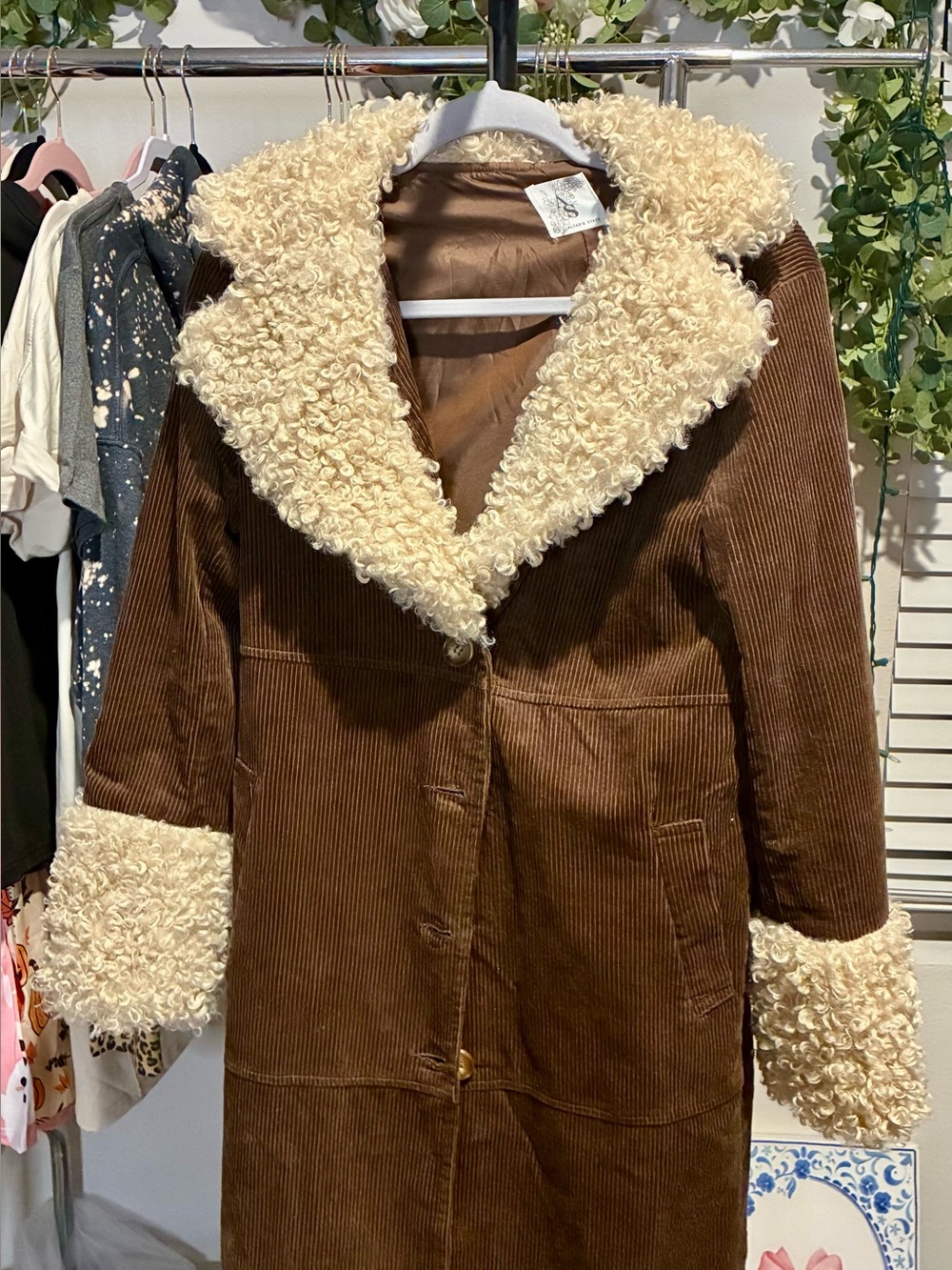 Altar’d State XS Brown Corduroy Faux Shearling Long Coat Boho Western